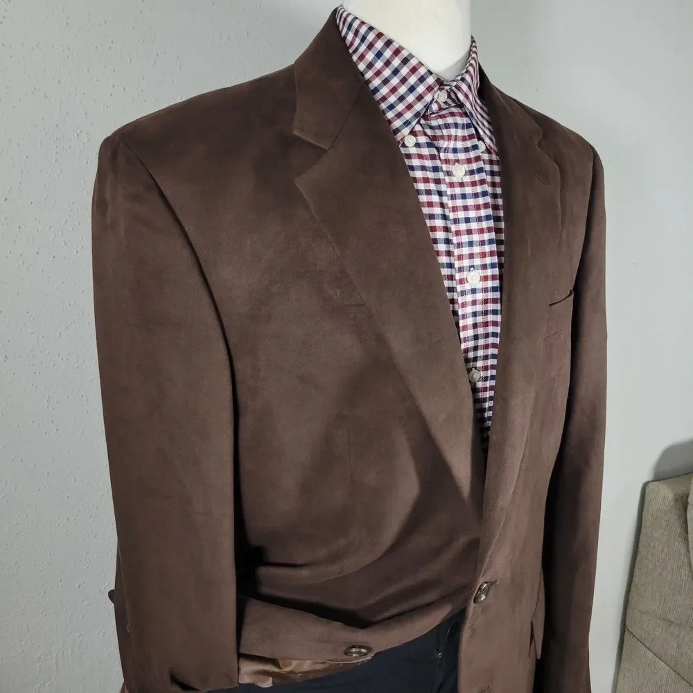 Lauren Ralph Lauren Men's Sport Coat Blazer Two Button Brown Suede Polyester 44L